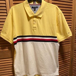 Tommy Hilfiger Yellow & White Polo Shirt with Red, White & Blue Stripes